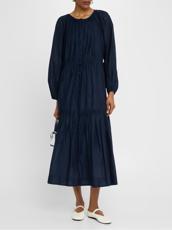 Merlette Dresses & Skirts - Merlette Navy Button-Front Tiered Maxi Dress